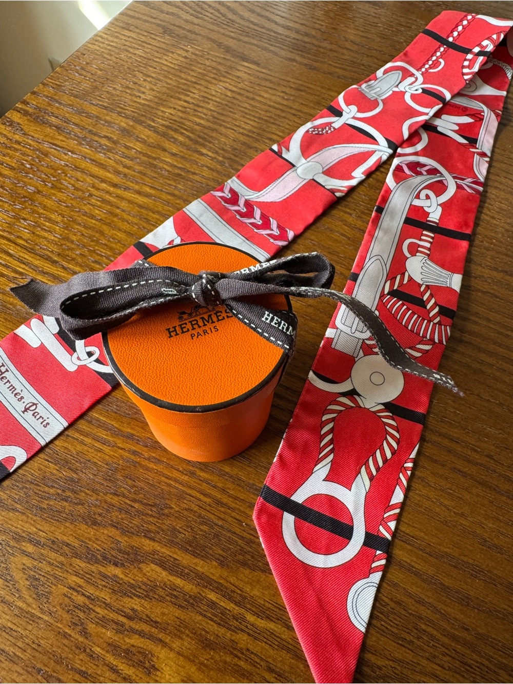 Hermès Red Silk Twilly Scarf